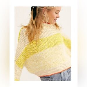 Free People Cream and Yellow Knit Sweater